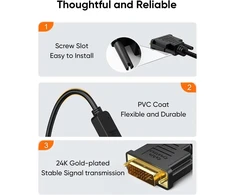 Cablecreation Hdmi į Dvi kabelis, 0.15m dvikryptis Hdmi lizdas į Dvi (24+1) kištuko adapterio kabelis, Hdmi Dvi konvejeris, palaiko 1080p, 3d, paauksuotas, 2 vienetai 0.5ft/juodas