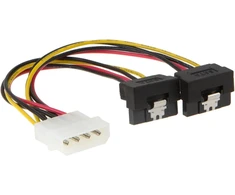 Cablecreation Molex į Sata, [2 vnt.] 15 cm Molex 4 kontaktų į 2 x Sata 15 kontaktų žemyn kampu moteriškas maitinimo kabelis
