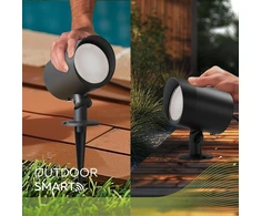 Calex išmanusis lauko led xl grindų prožektorius, 9 w, atsparus vandeniui, išmanus sodo apšvietimas su įsmeigiamu smaigaliu, rgb ir šilta balta šviesa, juodas