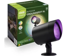 Calex išmanusis lauko led xl grindų prožektorius, 9 w, atsparus vandeniui, išmanus sodo apšvietimas su įsmeigiamu smaigaliu, rgb ir šilta balta šviesa, juodas