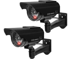Camera Atrappe lauko, 2 vnt. muliažinių apsaugos kamerų su mirksinčia led lempute, muliažinė cctv stebėjimo kamera, muliažinė saulės energija maitinama simuliacinė netikra kamera