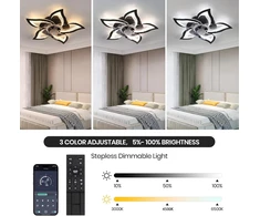 Caneoe led lubų ventiliatorius su apšvietimu, 80 w modernus led lubų šviestuvas su ventiliatoriumi, tylus reversinis su nuotolinio valdymo pulteliu ir programėle, pritemdoma lempa su ventiliatoriumi svetainei, miegamajam, valgomajam