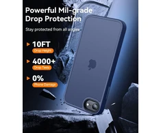 Canshn matinis dėklas, skirtas iphone se 3/2 (2022/2020), iphone 8/7, [military protection] apsauginis dėklas velvet touch matt anti-scratch, permatomas galinis apsauginis dėklas, atsparus pirštų atspaudams (tamsiai mėlynas)
