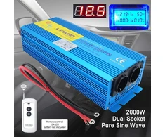 Cantonape įtampos keitiklis 12 V į 230 V 2000 W grynos sinusinės bangos inverteris su dviem kintamosios srovės lizdais ir lcd ekranu bei nuotolinio valdymo pulteliu automobiliui, nameliui ant ratų, valčiai, stovyklavimui, kelionėms