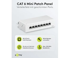 Cat 6 mini/desktop patch panel, 8 portų, baltas - Stp ekranuotas, baltas