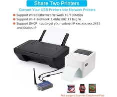 Cheecent belaidis spausdinimo serveris, skirtas usb spausdintuvams (ne plug &amp; play), 2 prievadų usb spausdinimo serveris, konvertuoja laidinį spausdintuvą į belaidį wifi ethernet tinklą, suderinamas su windows mac