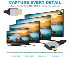 Chenyang Hdmi 2.1 kabelis, Hdmi kištukas į Micro Hdmi kištuką 90 laipsnių kampu į kairę 8k @ 60hz 4k @ 120hz 48gbps itin didelės spartos kabelis paauksuotas 1,64 pėdos/0,5 m skirtas televizoriui, monitoriui, kompiuteriui