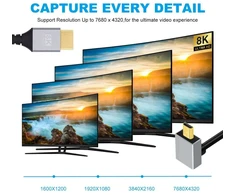 Chenyang hdmi 2.1 kabelis, hdmi male į micro hdmi male 90 laipsnių kampu aukštyn 8k @ 60hz 4k @ 120hz 48gbps itin didelės spartos kabelis paauksuotas 0,5 m, skirtas televizoriui, monitoriui, kompiuteriui