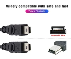 Chenyang Mini Usb skirstytuvas daugiafunkcinis įkrovimo laidas, Mini Usb 1 lizdas į 2 kištukus įkrovimo ilgintuvas palaiko dviejų įrenginių įkrovimą vienu metu, 0,3 m