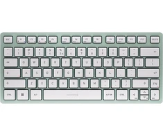 Cherry Kw 7100 Mini Bt kompaktiška kelių įrenginių klaviatūra su 3 Bluetooth kanalais, Eu išdėstymas (qwerty), plokščias dizainas, su dėklu, agavos žalia