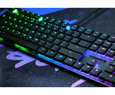 Cherry Mx 10.0n Rgb, plokščia mechaninė žaidimų klaviatūra, prancūziškas išdėstymas (azerty), laidinė, originalūs Mx low profile rgb speed jungikliai, juoda