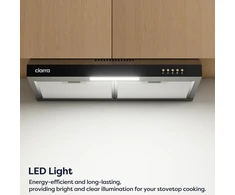 Ciarra Cbcb6903d A+ gartraukis, pagrindas, 60 cm, recirkuliacinis, oro ištraukimas, 3 galios lygiai, integruotas pagrindo spintelės gartraukis su Cbcf009 anglies filtru, juodas