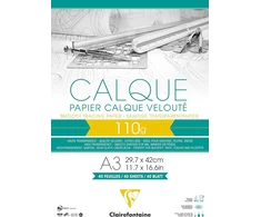 Clairefontaine 975107c blokas kalkavimo popierius din a3 29.7 x 42 cm 40 lapų 110 g idealiai tinka techniniam braižymui, skaidrus
