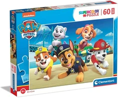 Clementoni - 26591 - Supercolour Puzzle - Paw Patrol - dėlionė 60 Maxi detalių nuo 4 metų, spalvinga vaikiška dėlionė su specialiu švytėjimu ir spalvų intensyvumu, žaidimas vaikams