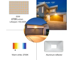 Cly Led prožektorius su judesio davikliu, 50w, 4700lm, šiltai balta