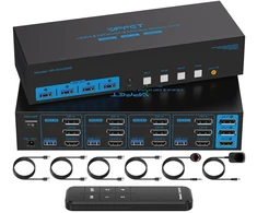 Monitorius Cmstedcd 8k60hz Displayport + Hdmi Kvm jungiklis 4 Pc 3 monitoriams Usb 3.0 Dp1.4 + Hdmi 2.1 Kvm jungiklis keturiems kompiuteriams, dalinantis trimis monitoriais ir keliais Usb įrenginiais su nuotoliniu valdymu ir 4 x Usb