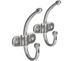 Com-four® 2 x sieniniai kabliukai, dvigubi metaliniai sieniniai kabliukai vonios kambariui, virtuvei, miegamajam ar drabužių spintai (9,5 x 8 x 18 cm) (2 vnt. - sieniniai kabliukai)