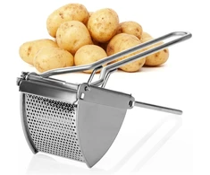 Com-four® bulvių trintuvas pagamintas iš nerūdijančio plieno, galima plauti indaplovėje, spaetzle presas, spagečių ledų presas, bulvių grūstuvas (nerūdijantis plienas, ergonomiška rankena)