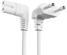 Conecto maitinimo laidas 2 kontaktų 3,0 m euro kištukas c tipo į iec c7 lizdą euro 8 kištukas, 90° kampu maitinimo laidas buitiniams prietaisams, ps3, ps4, ps5, televizoriui ir dar daugiau, baltas