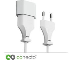 Conecto maitinimo laidas, 2.0 m, plokščias kištukas euro kištukas tipo c į euro lizdą, maitinimo laido ilgintuvas buitiniams prietaisams, televizoriui, žaidimų konsolei, baltas