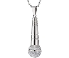 Coolsteelandbeyond vyriškas nerūdijančio plieno pakabukas su mikrofonu ir cirkoniu, sidabro baltumo, 75 cm plieno rutulinė grandinėlė