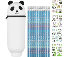 Cragmut 2-in-1 silikoninis panda penalas, teleskopinis panda penalas ir rašiklių laikiklis kawaii panda pieštukų ir 4 panda lipdukų rinkinys, baltas, kawaii
