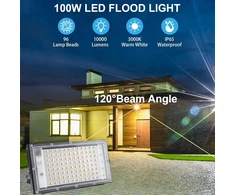 Createstar led prožektorius 100 w, led prožektorius su kištuku, 2 vnt., 10000 liumenų led prožektorius, 3000 k, šilta balta, lauko prožektorius su ip65 atsparumu vandeniui ryškiam sodui, garažui, sporto aikštelei
