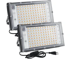 Createstar led prožektorius 100 w, led prožektorius su kištuku, 2 vnt., 10000 liumenų led prožektorius, 3000 k, šilta balta, lauko prožektorius su ip65 atsparumu vandeniui ryškiam sodui, garažui, sporto aikštelei
