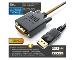 Csl – hq premium displayport į dvi kabelis (dual link), 3m