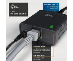 Csl - lan spausdinimo serveris - greitasis ethernet - usb 2.0 high speed - lrp spausdinimo serveris, skirtas windows - tinklo usb į rj45 - palaiko dhcp, tcp/ip - su maitinimo šaltiniu ir ethernet kabeliu - naujas