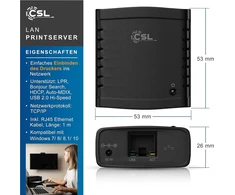 Csl - lan spausdinimo serveris - greitasis ethernet - usb 2.0 high speed - lrp spausdinimo serveris, skirtas windows - tinklo usb į rj45 - palaiko dhcp, tcp/ip - su maitinimo šaltiniu ir ethernet kabeliu - naujas