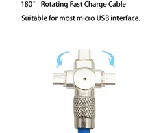 Ctricalver Micro Usb kabelis (1 m), 10 W itin greito įkrovimo kabelis, cinko lydinio alkūnė, 180° besisukantis greito įkrovimo kabelis, su duomenų perdavimo funkcija (skirtas Micro Usb sąsajai, mėlynas)