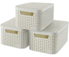 Curver 240586 dėžė daiktams rattan-look plastikas dramblio kaulo spalvos dydis S 29 x 20 x 13 cm