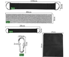 Dd Hammocks 4 sūpynių tvirtinimo elementų rinkinys, 2 vnt. 150 cm x 2,5 cm hamako tvirtinimo elementai, 2 vnt. 28 cm x 3,8 cm geležiniai kabliai, sūpynių priedai, hamako virvė su laikymo krepšiu, išorinis veltinio paminkštinimas