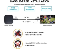 Ddmall Hdmi ilgintuvas per vieną Cat6/cat7 kabelį, mini dydis, maitinimas per Usb, Poc, Full Hd 1080p, be latentijos, be signalo praradimo, Hdmi siųstuvo ir imtuvo rinkinys (he-15)