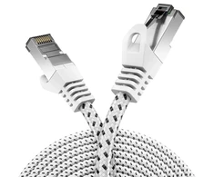 Deleycon 0.25 m Cat7 Lan kabelis - tinklo kabelis su variu ir nailono apvalkalu - Awg27 600 Mhz 10 Gbit/s S-ftp (pimf) Rj45 jungiamasis kabelis Ethernet kabelis interneto Dsl maršrutizatoriui - baltas
