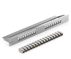 Deleycon 16 portų patch panelio rinkinys, modulinis patch panelis 1 U 19 colių stovo montavimui + 16x Rj45 keystone modulis Cat6a, suderinamas su Cat5 Cat6 Cat7 Lan tinklo kabelio instaliacijos kabeliu, pilkas