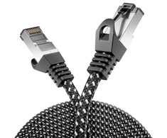 Deleycon 20 m Cat7 Lan kabelis - tinklo kabelis su variu ir nailono apvalkalu - Awg27 600 Mhz 10 Gbit/s S-ftp (pimf) Rj45 jungiamasis kabelis Ethernet kabelis interneto Dsl maršrutizatoriui - juodas