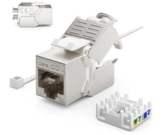 Deleycon 24x Cat6a Keystone lizdo modulis, tinklo kabelio jungtis, Stp ekranavimas, Rj45 lizdas, tinklo lizdas, skydelis, keystone laikiklio prailginimas