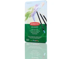 Derwent Academy 2306022 pastelinių pieštukų rinkinys, 12 vnt. skardinėje dėžutėje, pradedantiesiems menininkams, spalvinimo pieštukai pastelinėmis spalvomis, idealūs tapybai ir piešimui, aukščiausios kokybės pasteliniai pieštukai