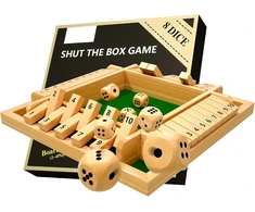 Deuxyu shut the box 4 žaidėjams, medinis kauliukų žaidimas su 8 kauliukais, tradicinis kauliukų žaidimas suaugusiems ir vaikams, šeimos žaidimai, smagus žaidimas, stalo kauliukų žaidimo žaislas