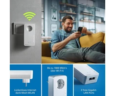 Devolo Magic 2 Wifi 6 Extension adapteris, Wlan powerline adapteris, iki 2400 mbps, mesh Wlan lizdas, 2x gigabit Lan jungtis, Dlan 2.0, baltas