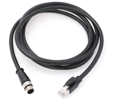 Didelio lankstumo M12 4 kontaktų D-code kištukas į Rj45 ekranuotą Cat6 ethernet kabelį pramoninei technikai, kamerų tinklui, robotų kodavimo jutikliui (2m)