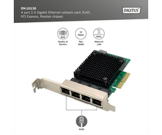 Digitus 2.5 gigabitų ethernet serverio tinklo plokštė - 4 portų rj45 - nic - rtl8125b - 10/100/1000/2500 mbps