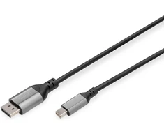 Digitus 8k/60hz displayport adapterio kabelis - dp į mini dp - displayport 1.4-4k/144hz - 2 m - aliuminio korpusas - suderinamas su monitoriumi, žaidimų vaizdo plokšte - juodas