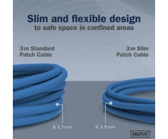 Digitus lan kabelis cat 6a - 5 m - slim versija awg 32/7 - 10 gbps - rj45 tinklo kabelis - f/ftp - poe+ - lszh - suderinamas su cat-7, cat-6, cat-5e - mėlynas