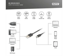 Digitus Usb 3.2 Gen1 jungiamasis kabelis - 1.0 m - Usb A (male) į Usb C (male) - 5 Gbit/s - jungiamasis kabelis - juodas