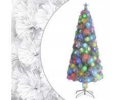 Dirbtinė Kalėdinė Eglutė su Led ir Optiniu Pluoštu, Balta, 210 cm, Pvc/plienas, Su