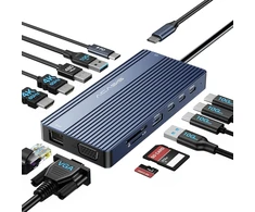 Dokas Usb C 2 monitoriams, 14-in-1 Usb C dokas, dokas kietajam diskui su 2 x 4k60 Hdmi, 1080p Vga, Ethernet, 3 Usb C 10gbps, 100w Pd, Sd/tf 3.0, suderinamas su