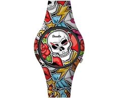 Doodle laikrodis Skull Mood Dosk003 unisex laikrodis, spalvingas su kaukolės atspaudu, apyrankė